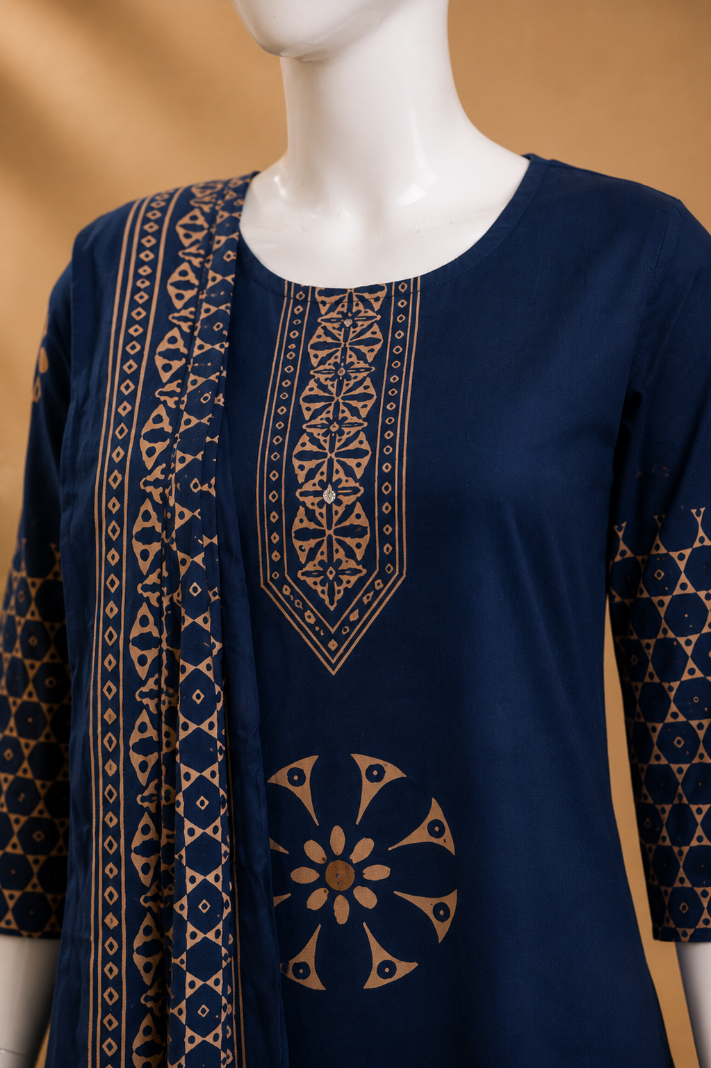 Navy Blue Printed Kurta Set with Dupatta Set