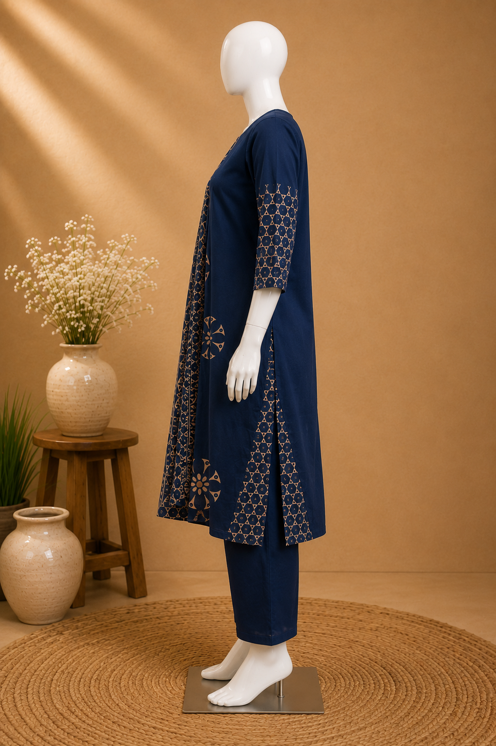 Navy Blue Printed Kurta Set with Dupatta Set