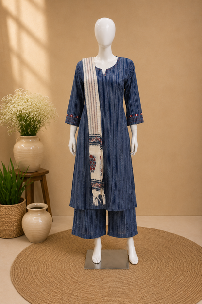 Cotton Blue Dupatta Set
