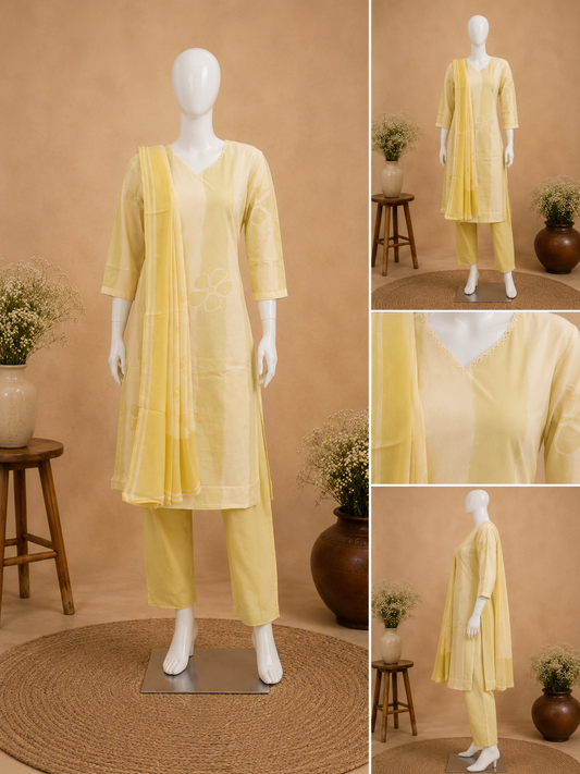 Cotton Pastel Green Dupatta Set