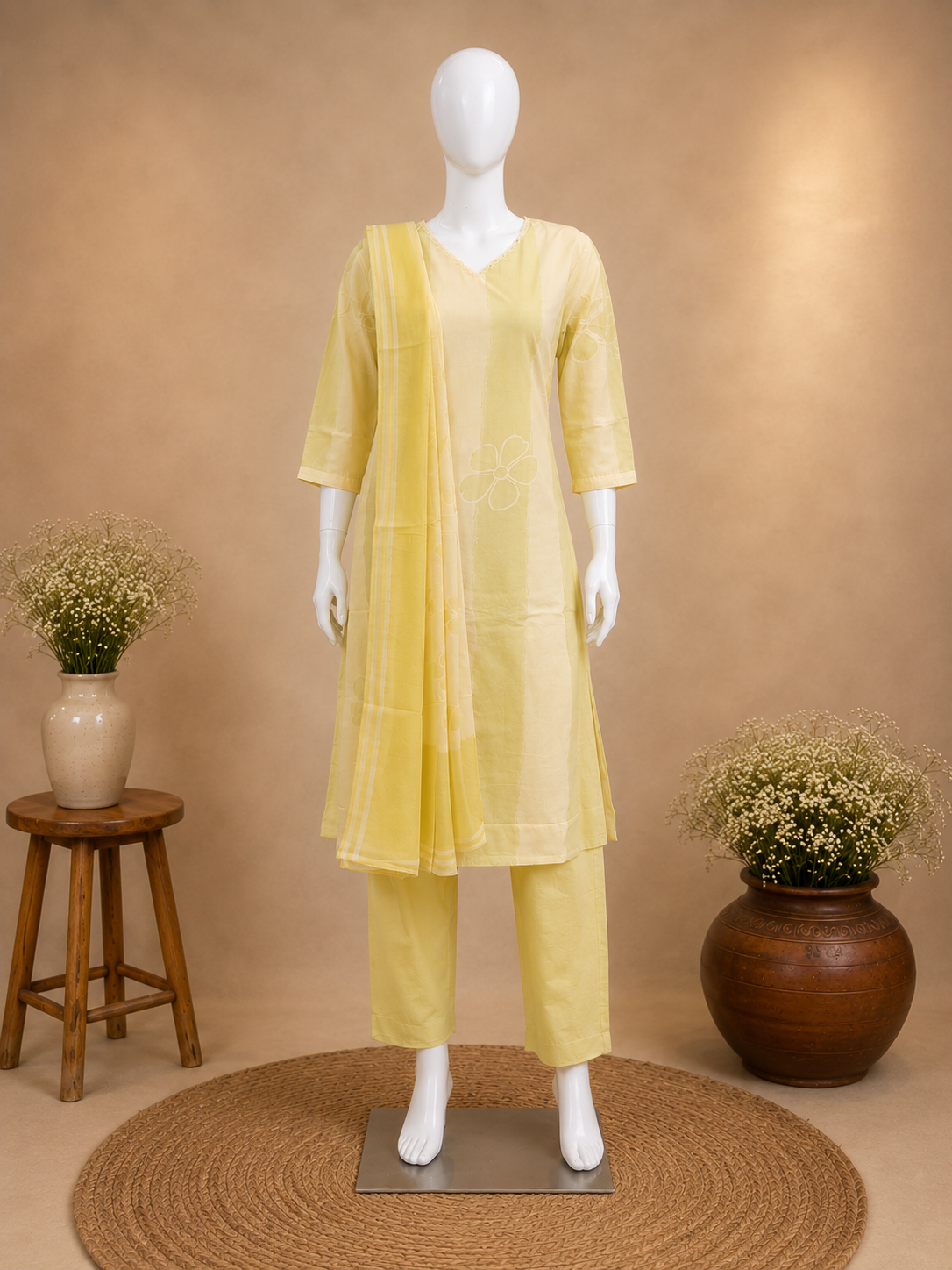 Cotton Pastel Green Dupatta Set