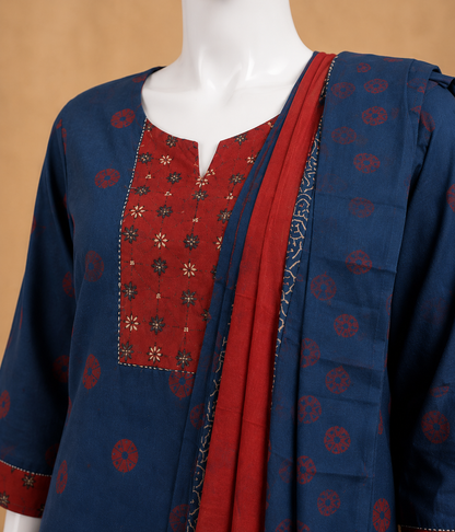 Indigo Charm Cotton  Dupatta Set