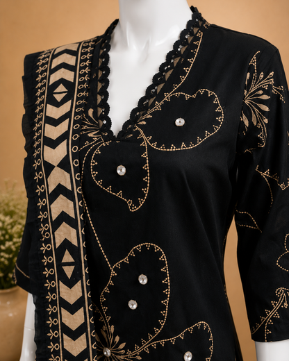 Cotton Black Dupatta Set