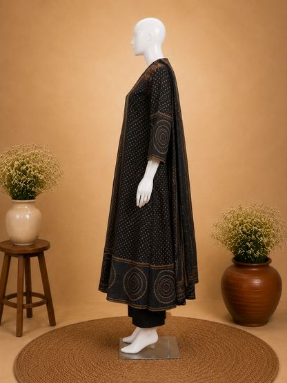 Black Cotton Anarkali Dupatta Set
