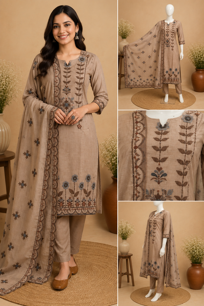 Beige Jamdani Embroidered  Dupatta Set