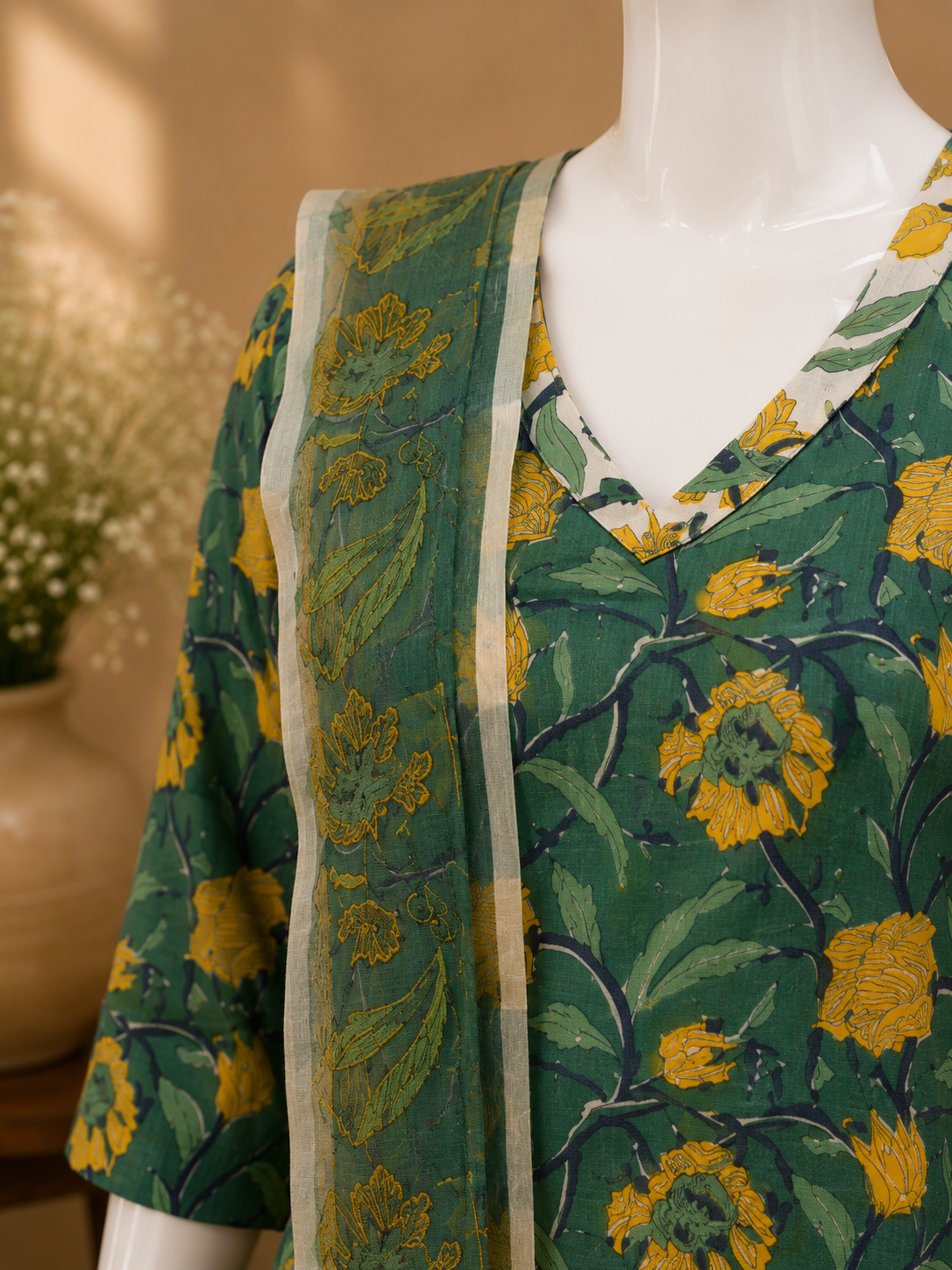 Cotton Green Dupatta Set