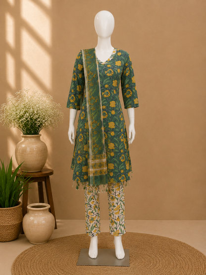Cotton Green Dupatta Set