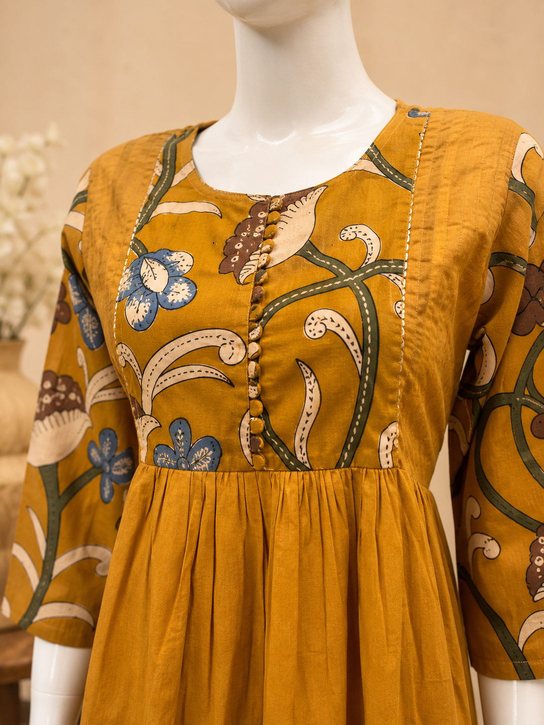 Mustard Printed Flared  Dupatta Set