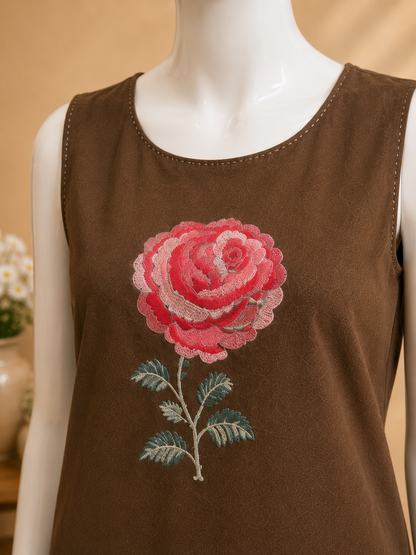Brown Floral Embroidered Flex Cotton Kurta Set
