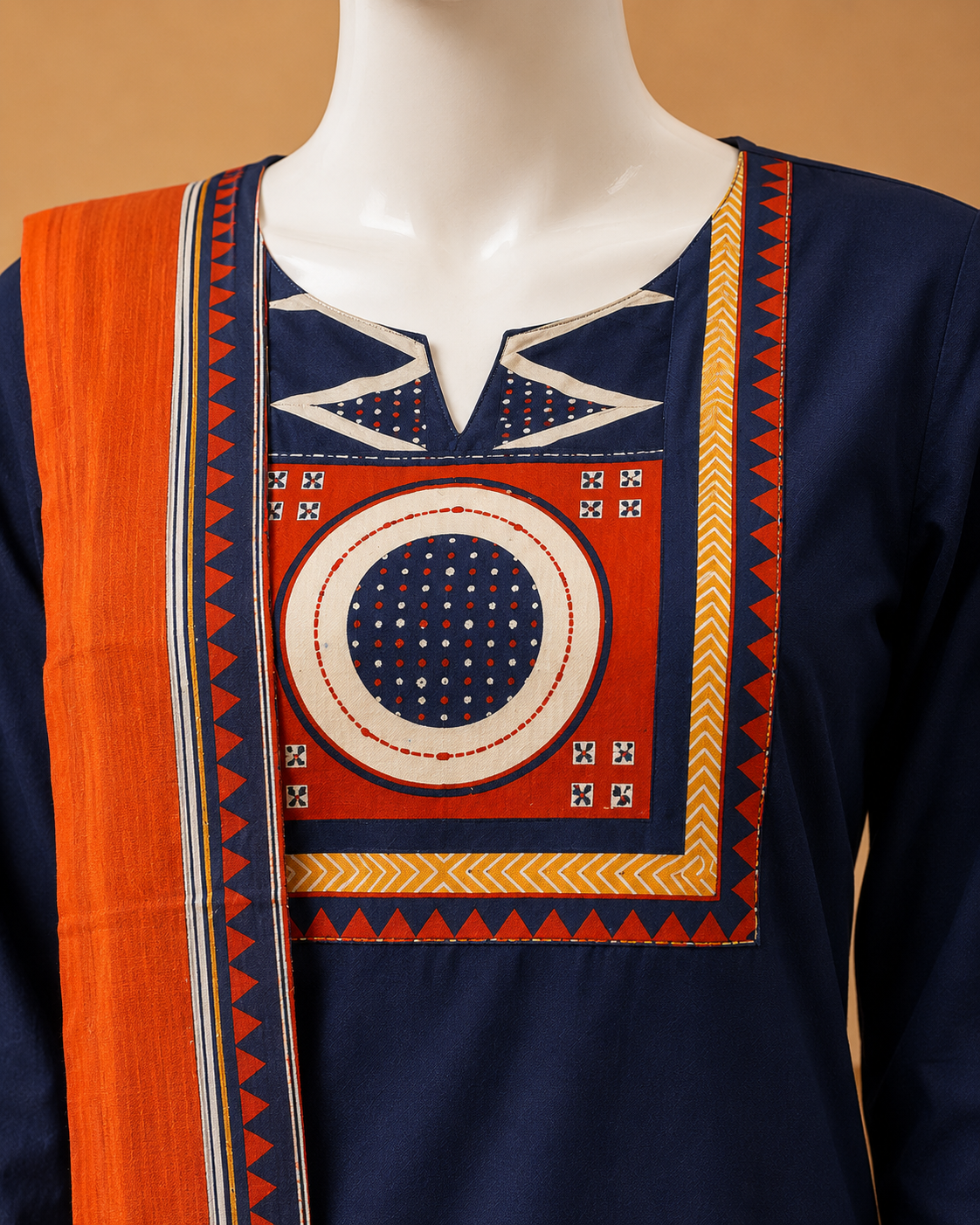 Cotton Navy Blue Dupatta Set