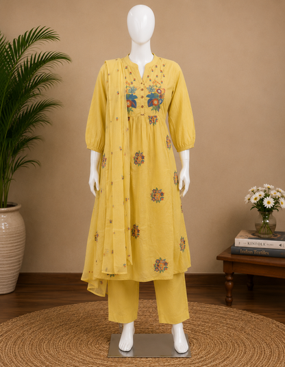 Chrome Yellow Cotton Anarkali with Dupatta Set