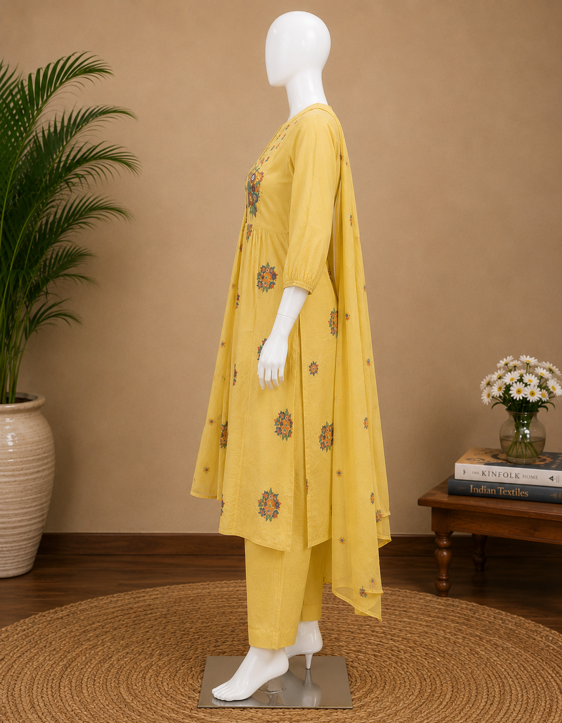 Chrome Yellow Cotton Anarkali with Dupatta Set