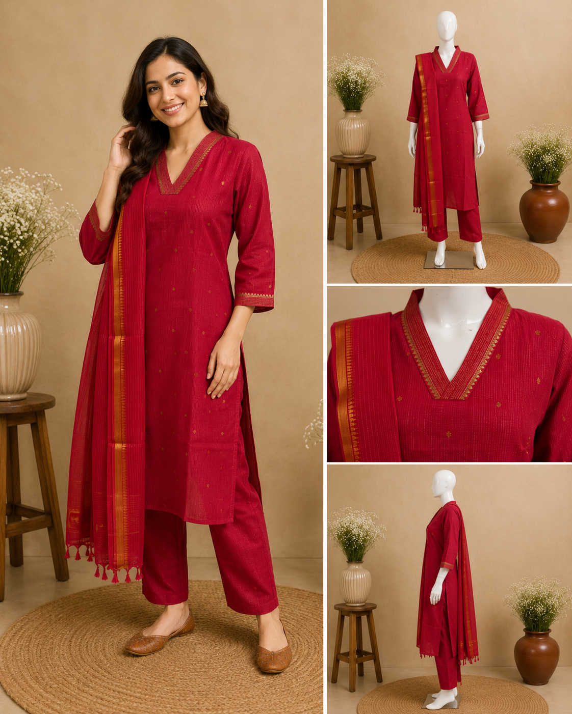 Pink Silk Cotton Kurti Set with Dupatta set