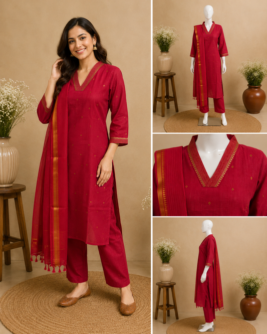 Pink Silk Cotton Kurti Set with Dupatta set