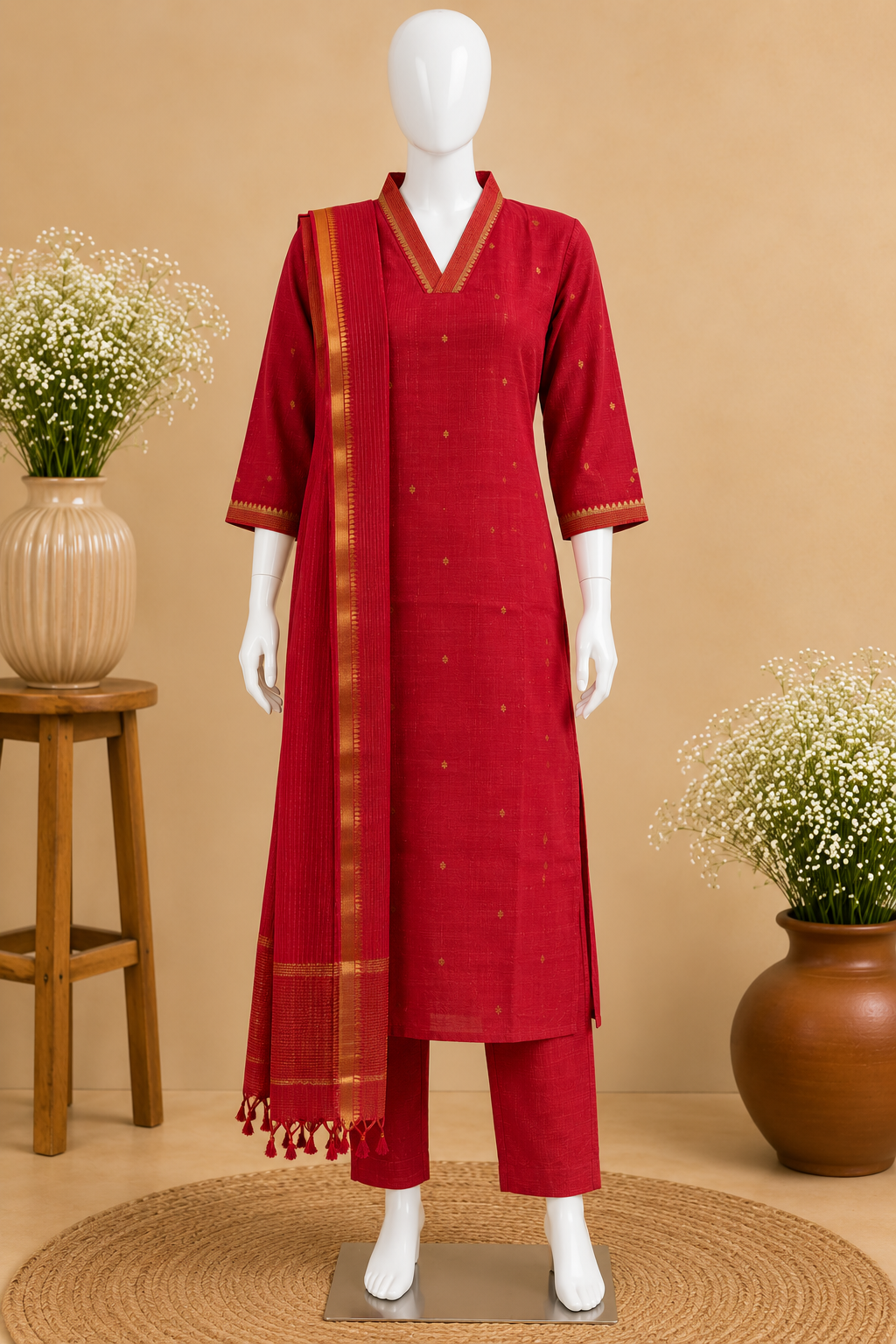 Pink Silk Cotton Kurti Set with Dupatta set