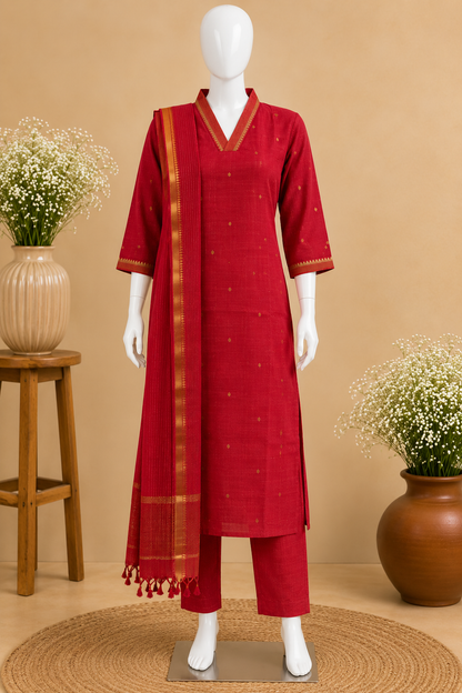 Pink Silk Cotton Kurti Set with Dupatta set