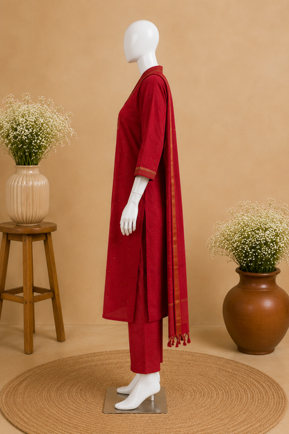 Pink Silk Cotton Kurti Set with Dupatta set