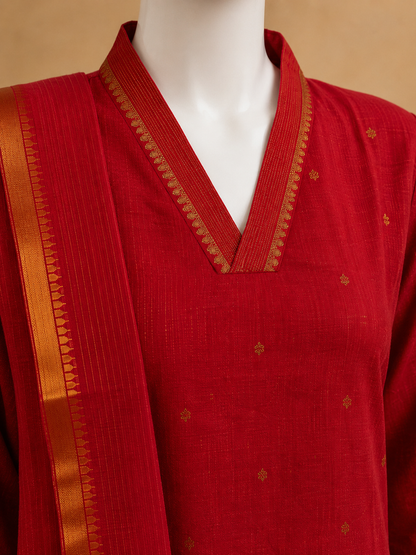 Pink Silk Cotton Kurti Set with Dupatta set