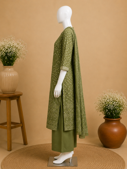Olive Green Cotton Printed Kurta Set