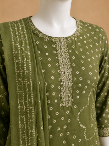 Olive Green Cotton Printed Kurta Set