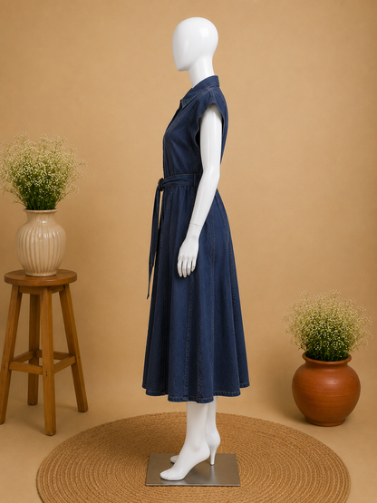 Indigo Denim Shirt Dress with Belt