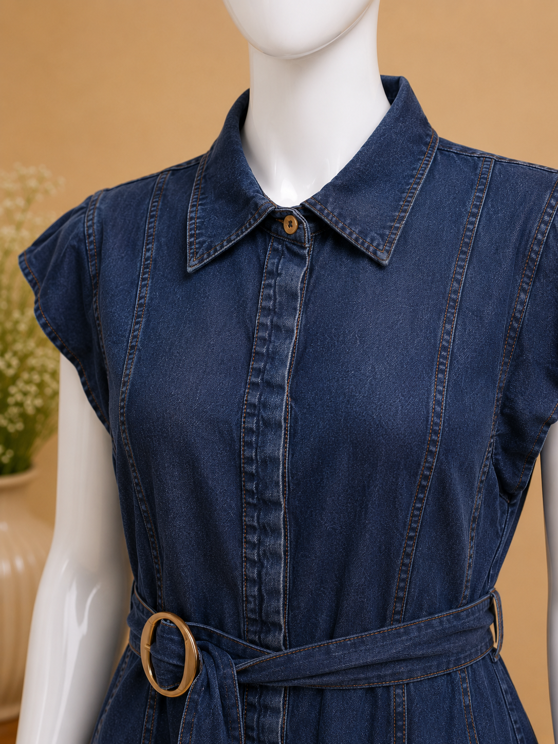 Indigo Denim Shirt Dress with Belt