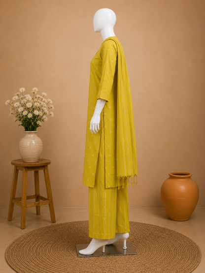 Mustard Yellow Cotton Kurti Set with Dupatta