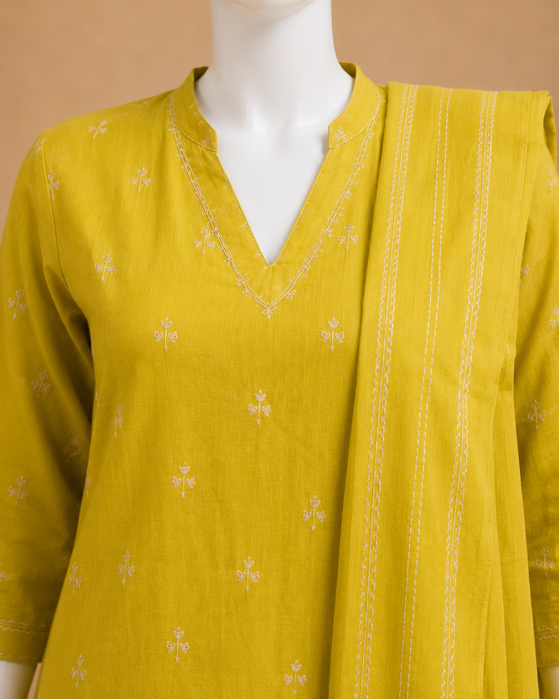 Mustard Yellow Cotton Kurti Set with Dupatta