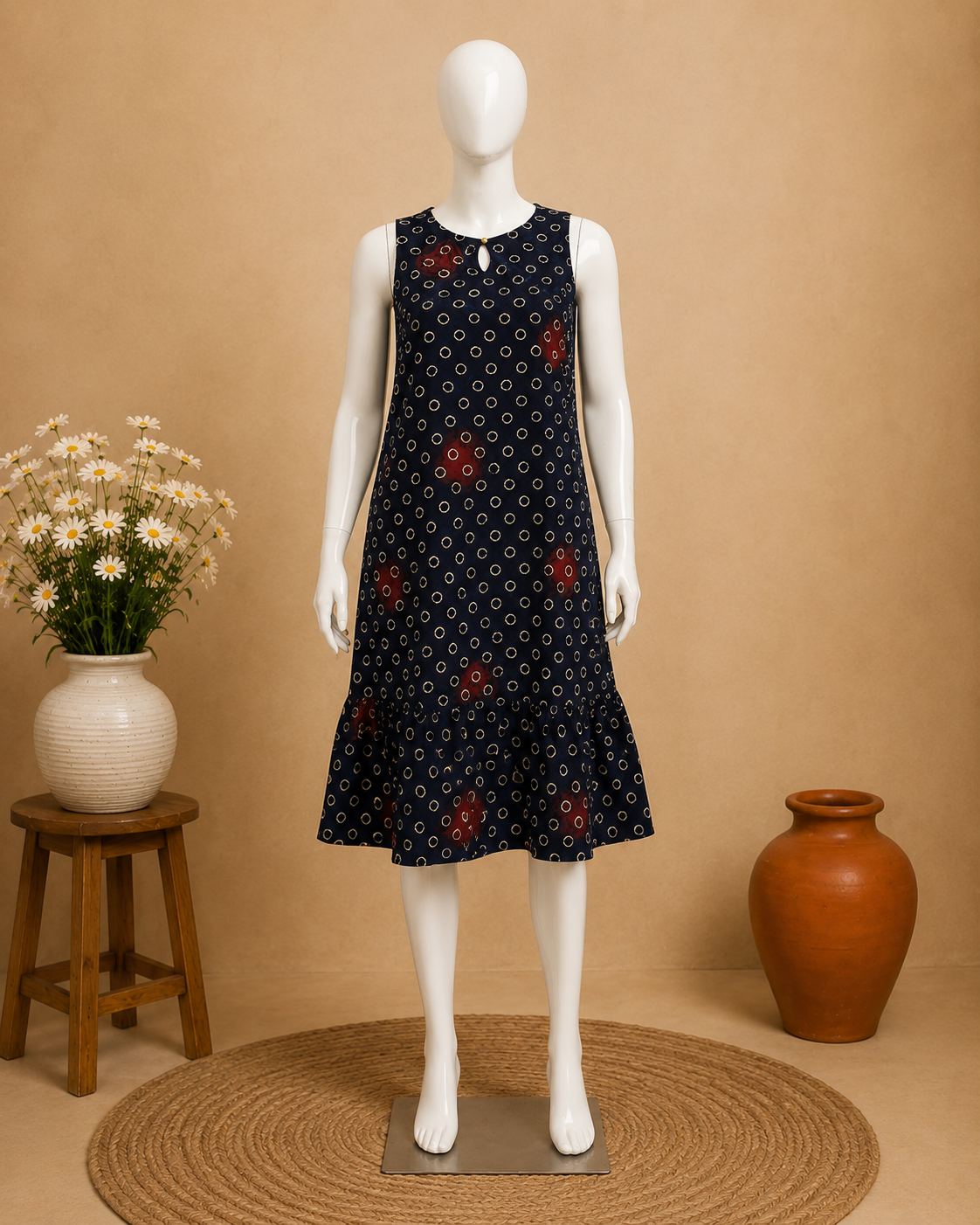 Beige Cotton Shirt Dress with Printed Border (Copy)