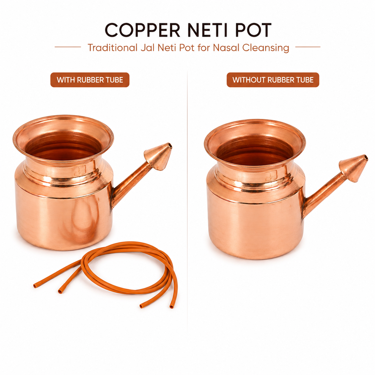 Copper Neti Pot with Rubber Tube | Jal Neti Pot for Nasal Cleansing