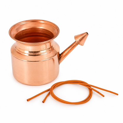 Copper Neti Pot with Rubber Tube | Jal Neti Pot for Nasal Cleansing