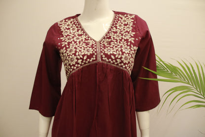 Wine Cotton  Dupatta Set