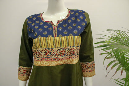 Cotton Anarkali Green Dupatta Set