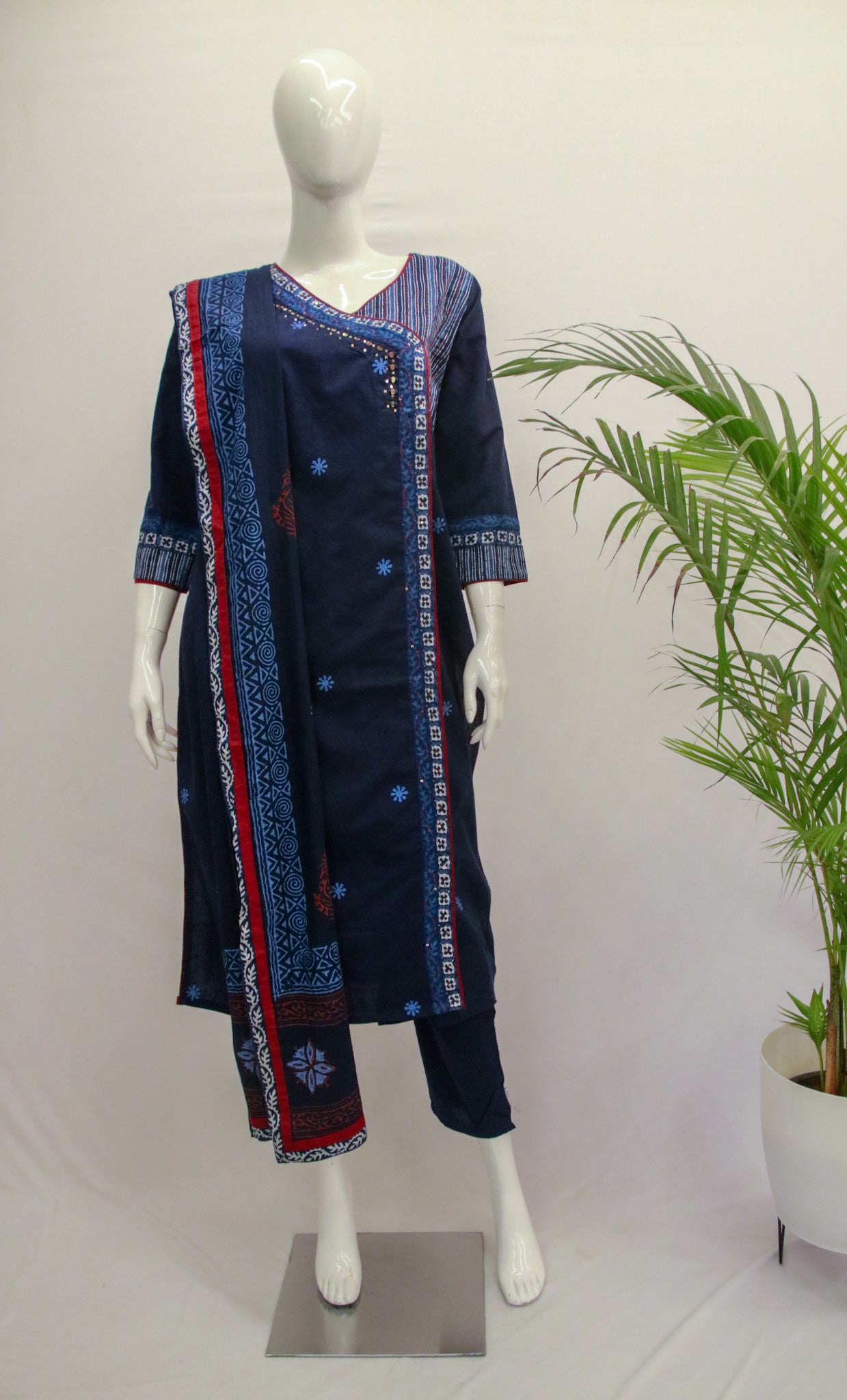 Cotton Angrakha Blue Dupatta Set