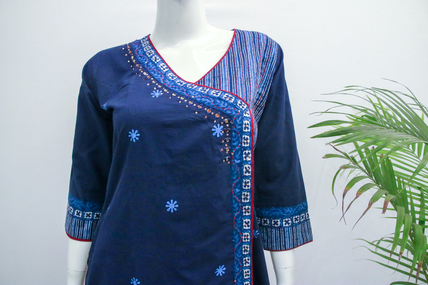 Cotton Angrakha Blue Dupatta Set