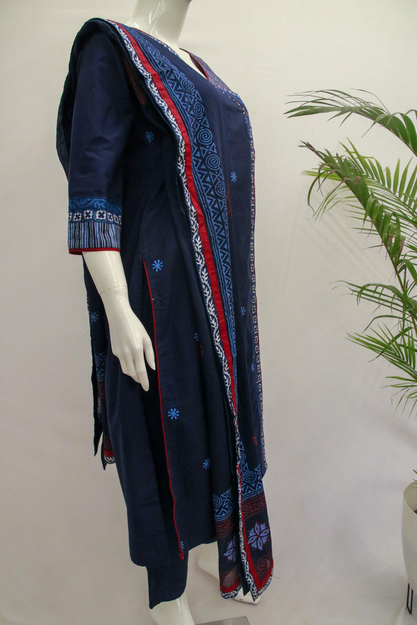 Cotton Angrakha Blue Dupatta Set