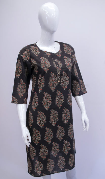 Cotton Black Floral Kurti