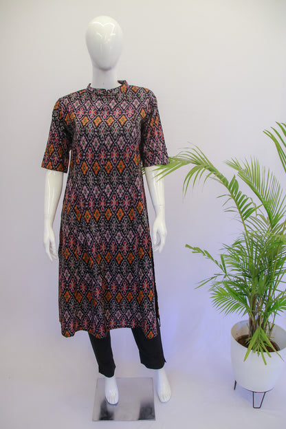 Cotton Black Ikkat Kurti