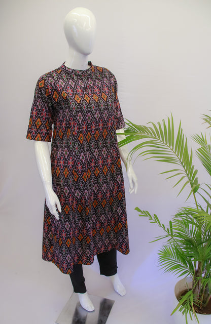Cotton Black Ikkat Kurti
