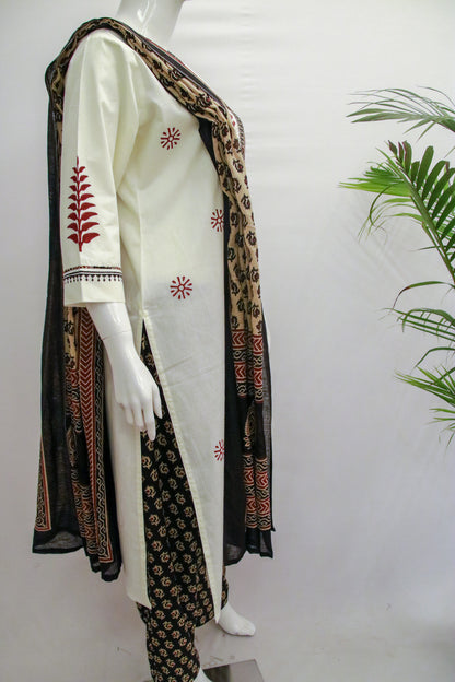 Cotton Black White Dupatta Set