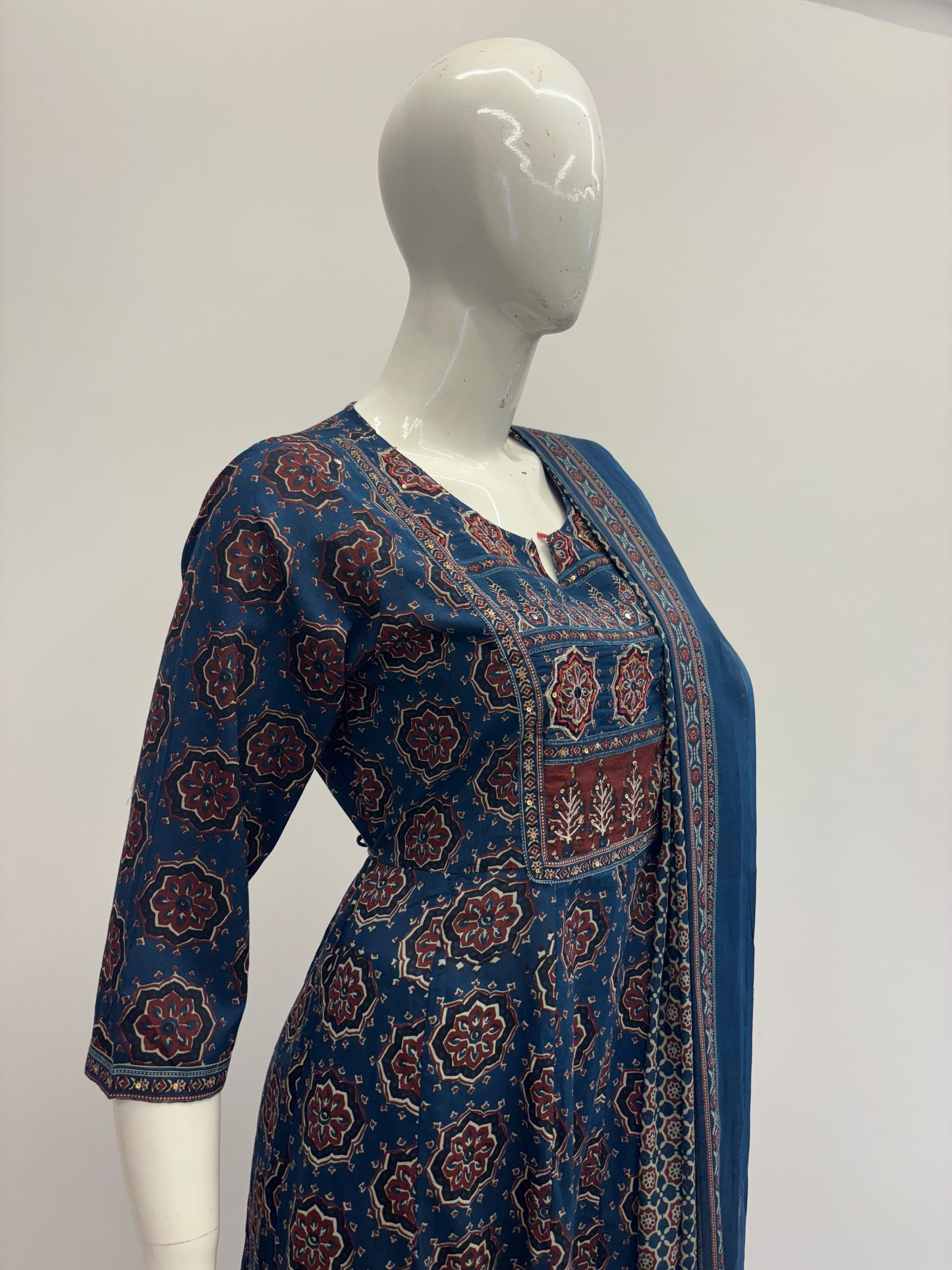 Navy Blue Cotton Ajrakh Dupatta Set – Anarkali Kurta

Cotton Anarkali Kurta with Ajrakh Print Yoke – Navy

Navy Cotton Palazzo Pants with Drawstring Waist

2.5m Ajrakh Print Cotton Dupatta – Blue Suit Set

Casual & Office Wear Cotton Ajrakh Dupatta Set
