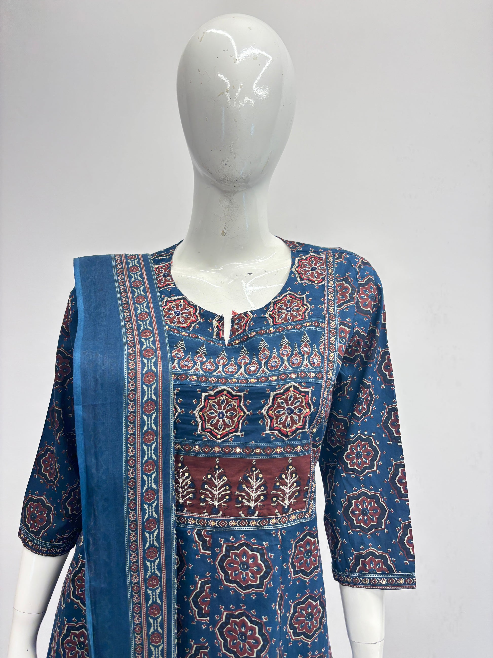 Navy Blue Cotton Ajrakh Dupatta Set – Anarkali Kurta

Cotton Anarkali Kurta with Ajrakh Print Yoke – Navy

Navy Cotton Palazzo Pants with Drawstring Waist

2.5m Ajrakh Print Cotton Dupatta – Blue Suit Set

Casual & Office Wear Cotton Ajrakh Dupatta Set