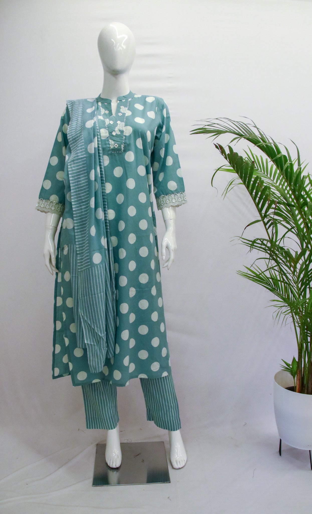 Cotton Blue Dupatta Set