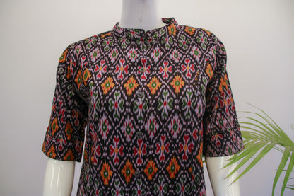 Cotton Black Ikkat Kurti