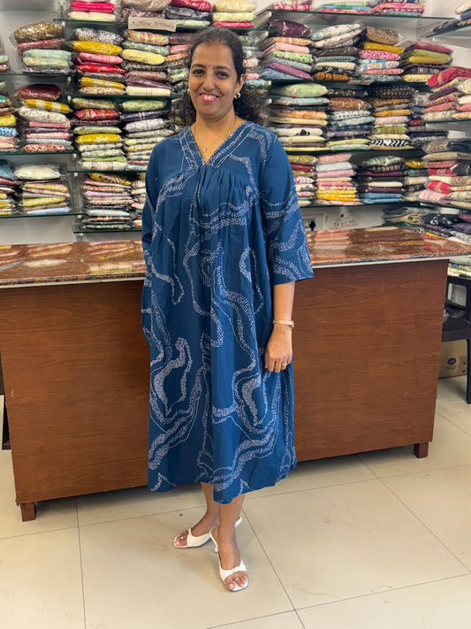 Cotton Dark Blue Floral Dress