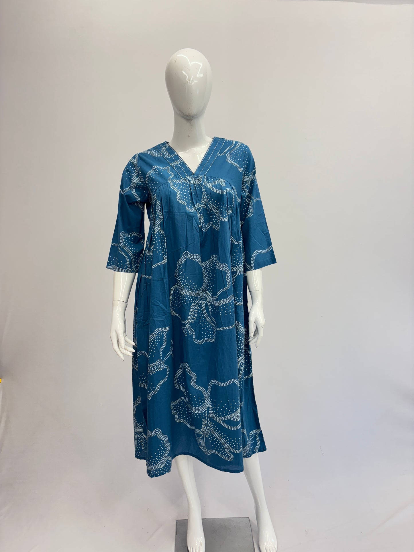 Cotton Dark Blue Floral Dress