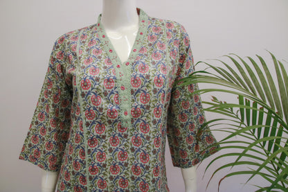 Cotton Green Floral Dupatta Set