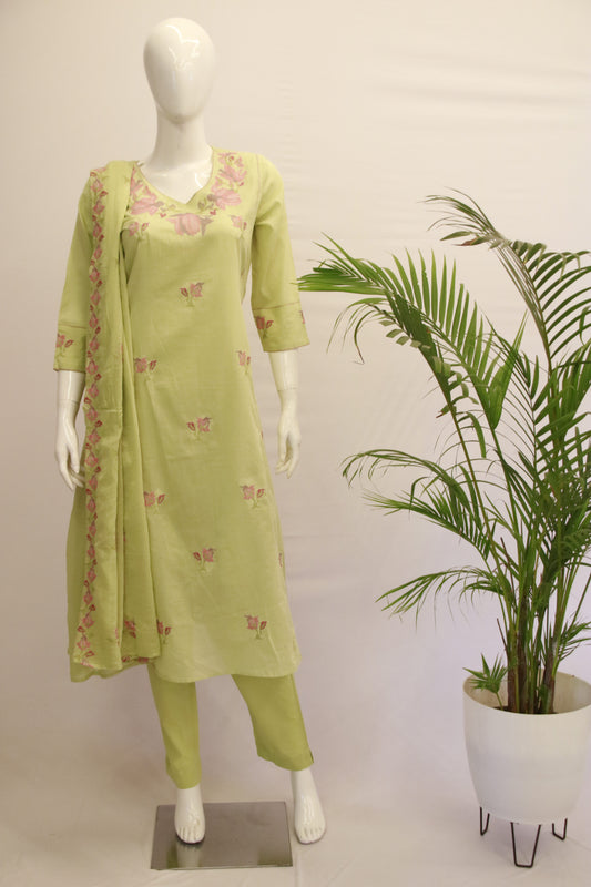 Cotton Green Dupatta Set