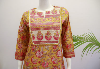 Cotton Lemon Yellow  Dupatta Set