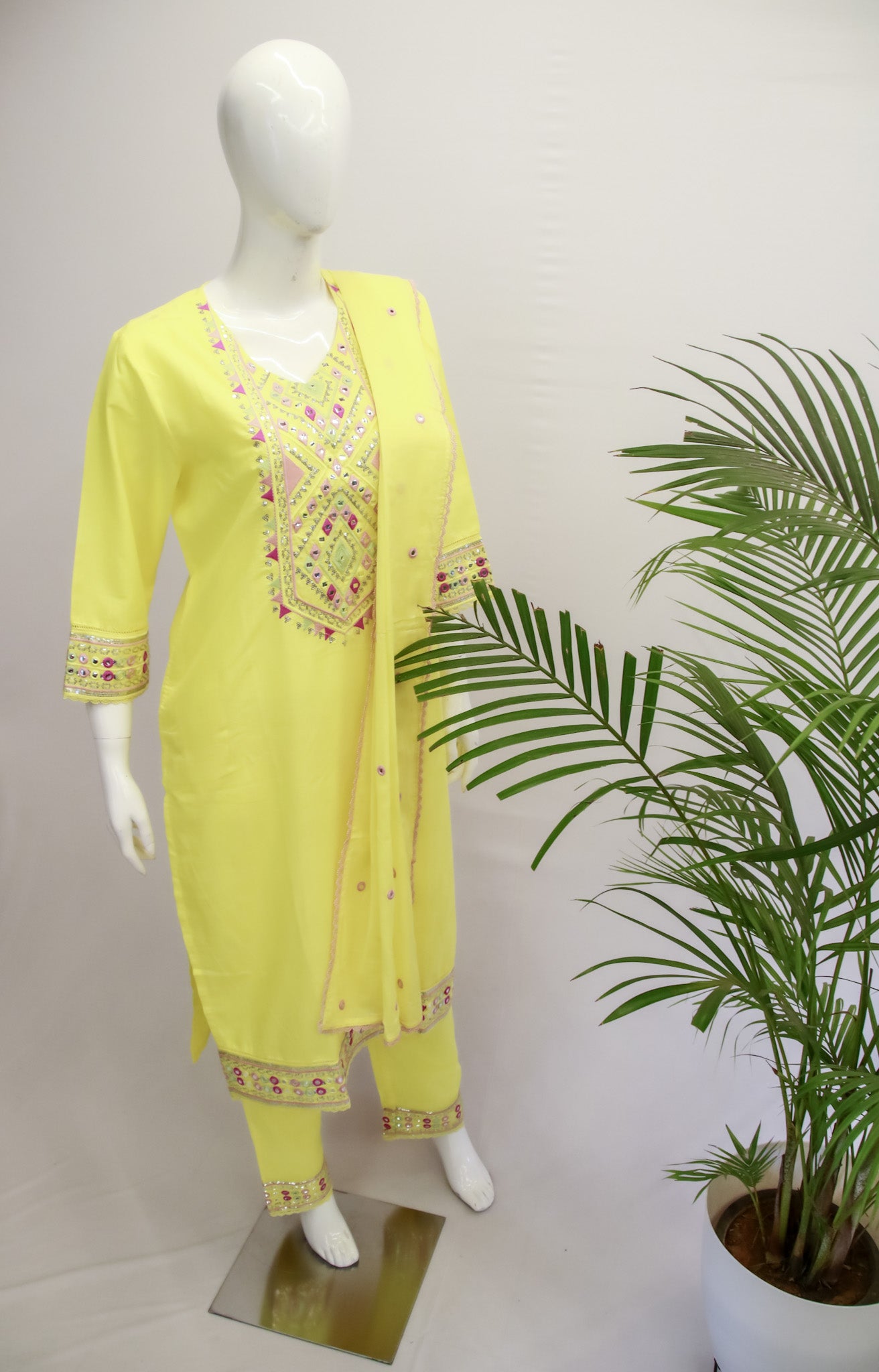 Cotton Light Yellow Dupatta Set